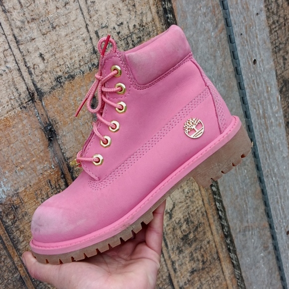 Timberland pink leather classic lace up boots kids sz 13 - Picture 3 of 13